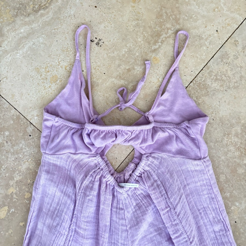 Out from Under Lavender Romper Jumpsuit w Oversized Bottoms and Cinching Ties UO - Picture 9 of 15
